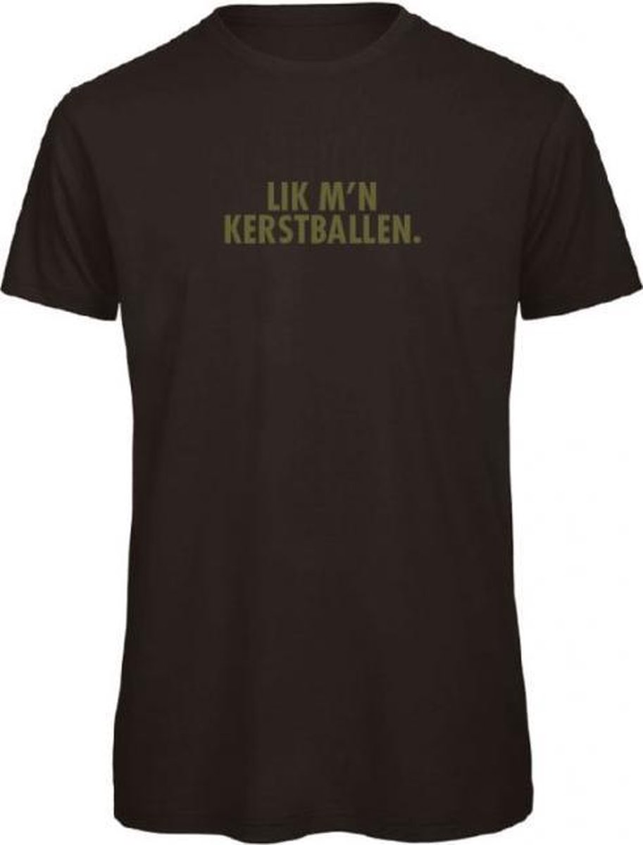 Kerst t-shirt zwart L - Lik mn kerstballen - olijfgroen - soBAD. | Kerst t-shirt soBAD. | kerst shirts volwassenen | kerst t-shirts volwassenen | Kerst outfit | Foute kerst t-shirts